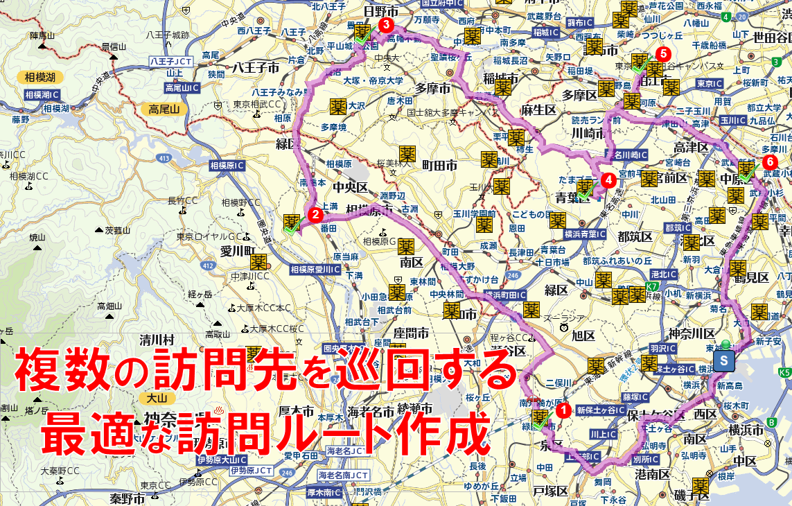 複数の訪問先を巡回する最適な訪問ルート作成